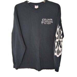 Vintage Y2K Counts Kustoms Shirt Size Large Black Flames Cross Las Vegas‎